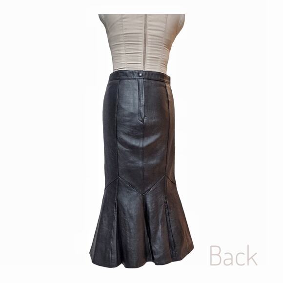 VINTAGE Leather Black Trumpet Skirt Size 6/8 Fishtail Pencil Gothic Retro Rocker - Picture 4 of 8